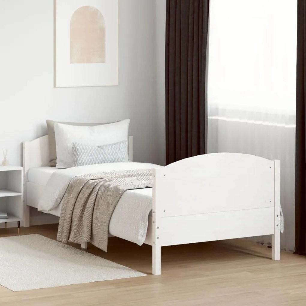 Cama sem colchão 100x200 cm madeira de pinho maciça branco