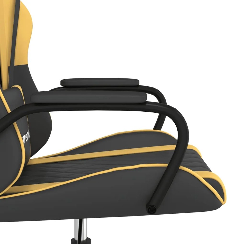 Cadeira gaming massagens couro artificial preto e dourado