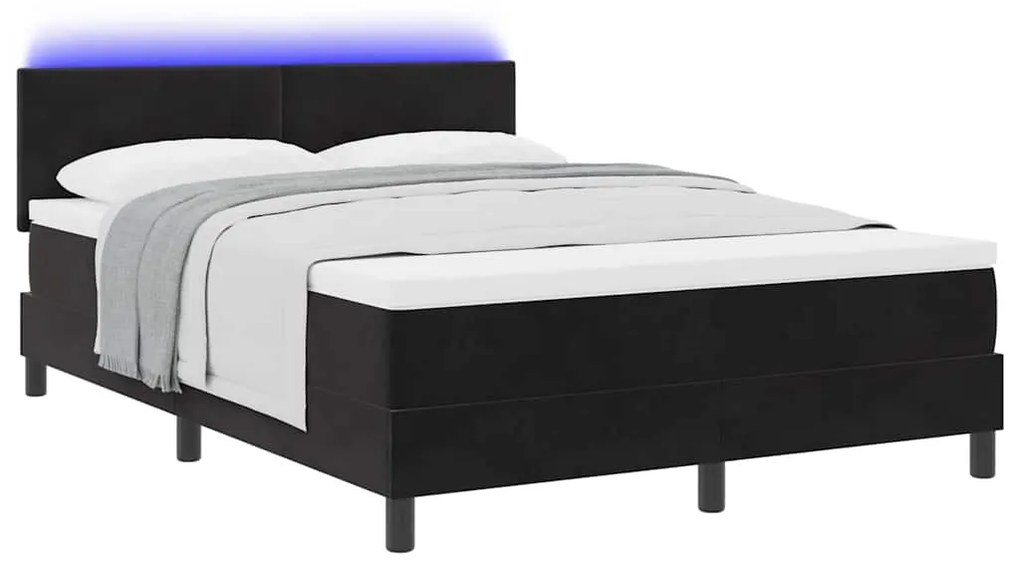 Cama Box Spring vidaXL com colchão e LED Preto 140x200 cm Veludo