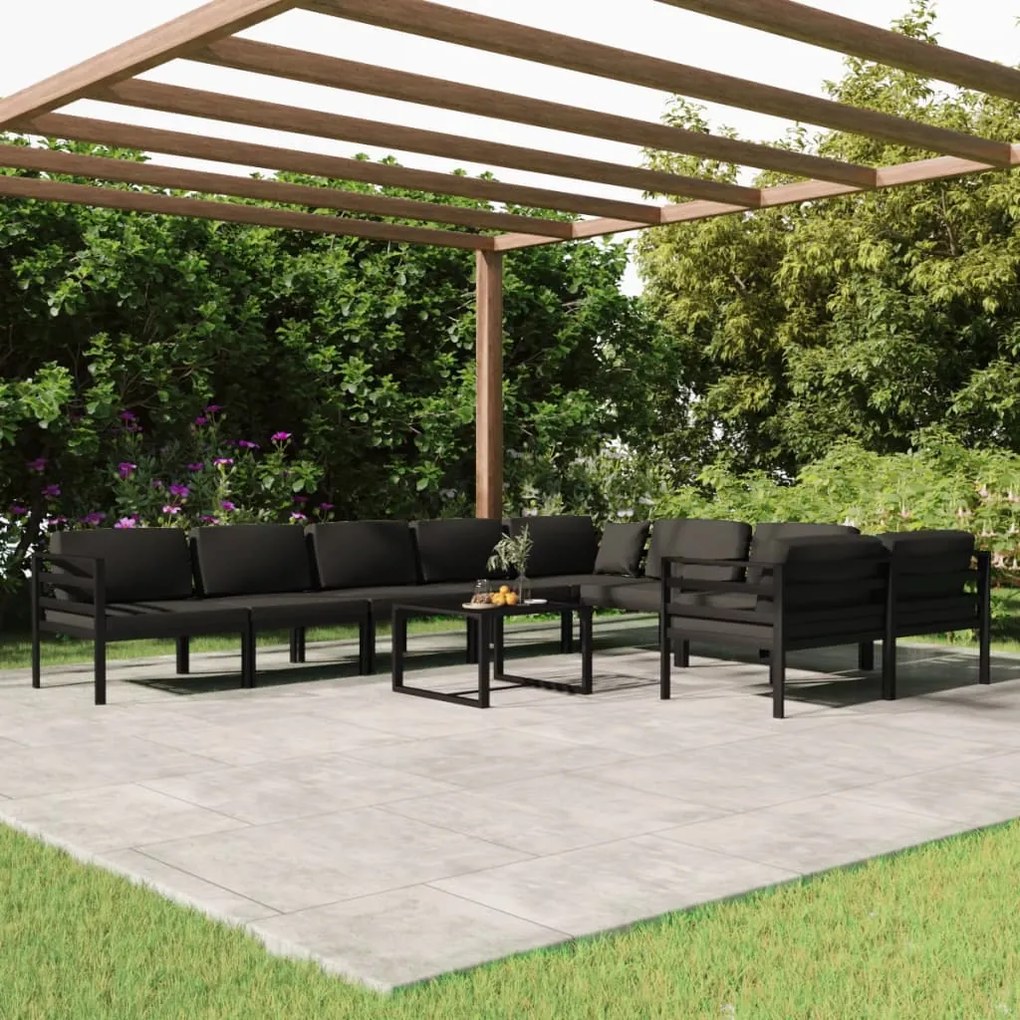 vidaXL 10 pcs conjunto lounge jardim com almofadões alumínio antracite