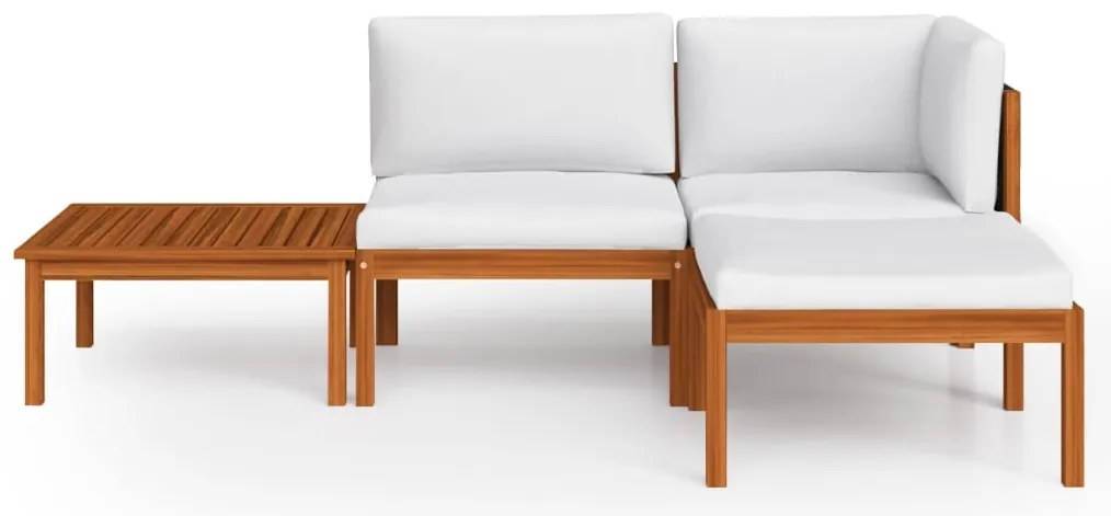 4 pcs conjunto lounge jardim c/ almofadões acácia maciça creme