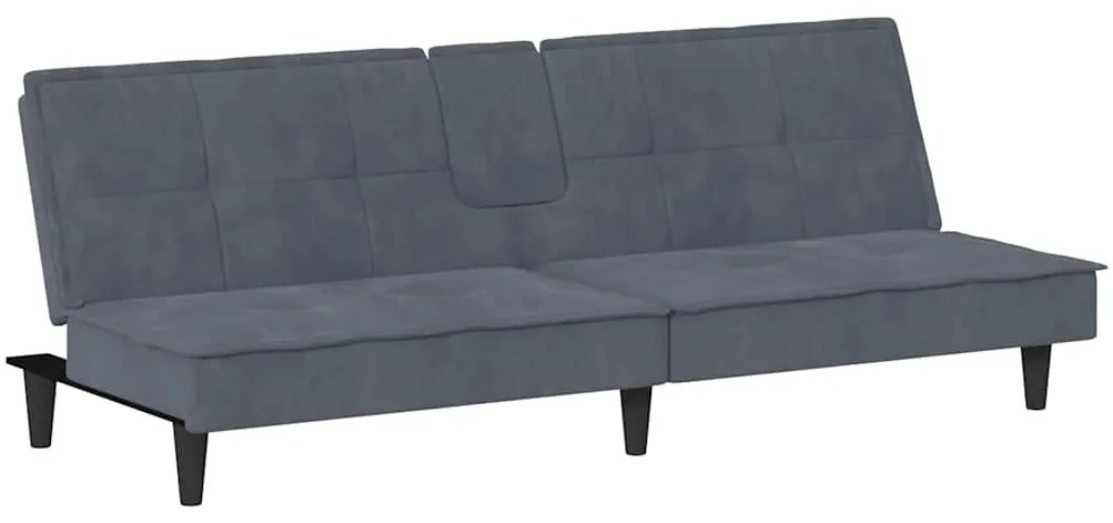 Sofá-cama com suportes para copos veludo cinzento-escuro