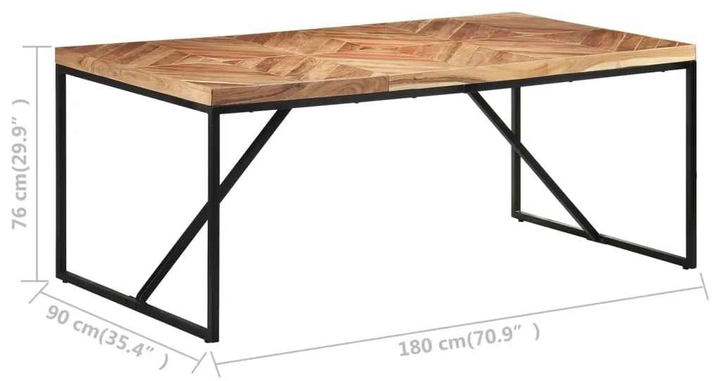 Mesa de jantar 180x90x76 cm madeira acácia maciça e mangueira