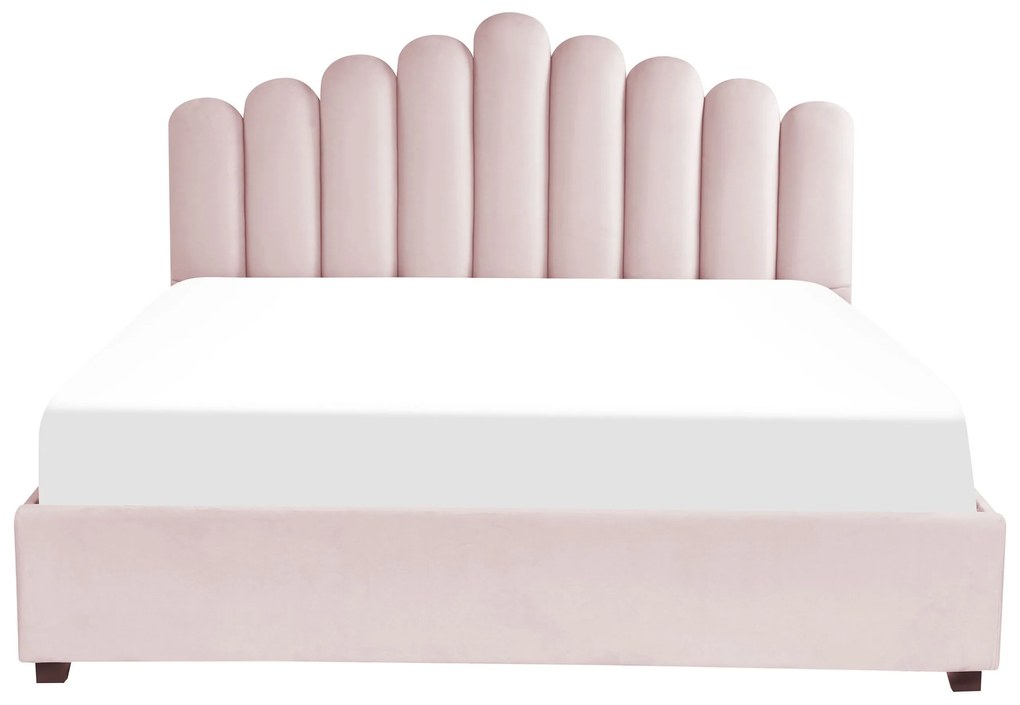 Cama de casal com arrumação em veludo rosa pastel 180 x 200 cm VINCENNES Beliani