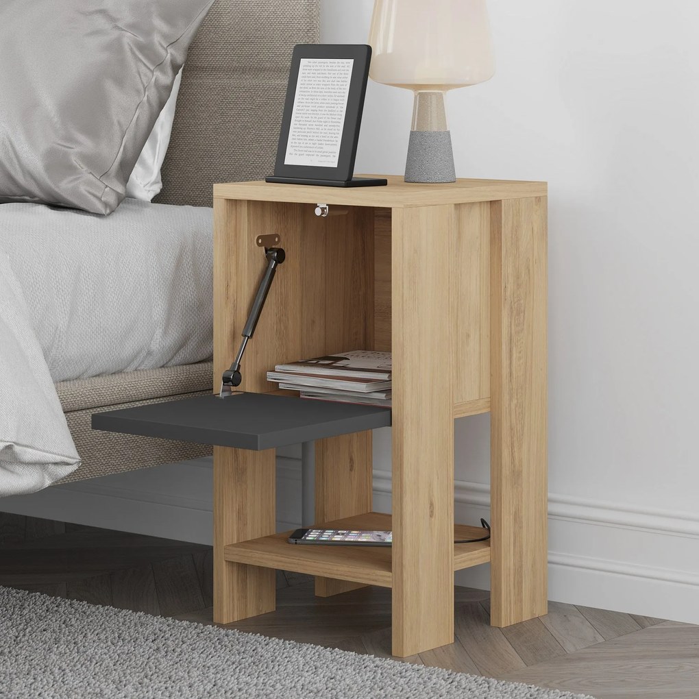 Mesa de Cabeceira Ema – Carvalho/Antracite – 30x55x30 cm