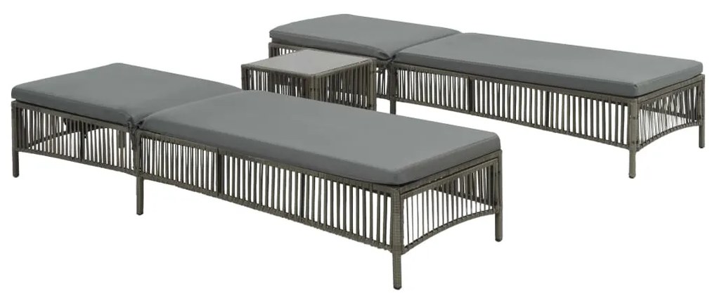 vidaXL Espreguiçadeiras com mesa 2 pcs vime cinzento