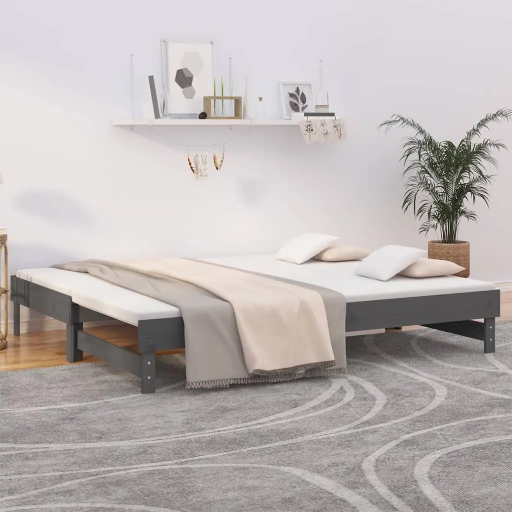 vidaXL Sofá-cama de puxar 2x(80x200) cm pinho maciço cinza
