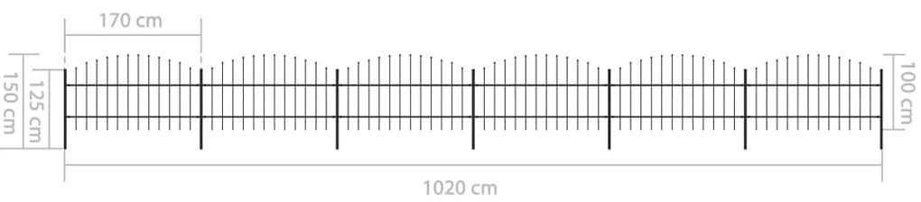 Cerca de jardim com topo em lanças (0,75-1)x10,2 m aço preto