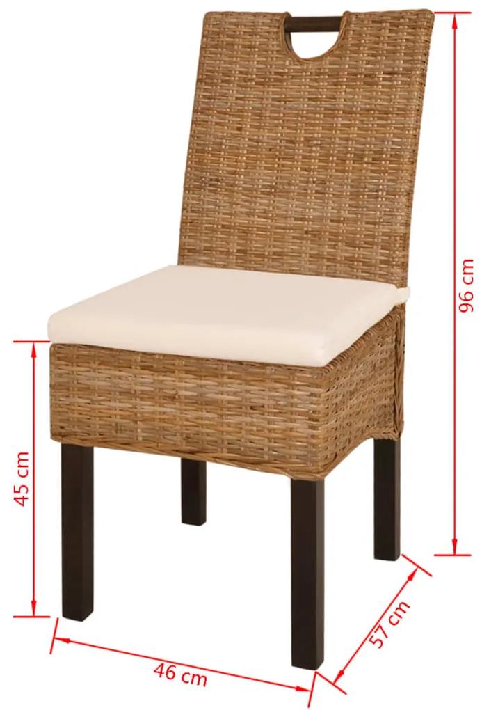 Cadeiras de jantar, 4 pcs, vime Kubu e madeira de mangueira