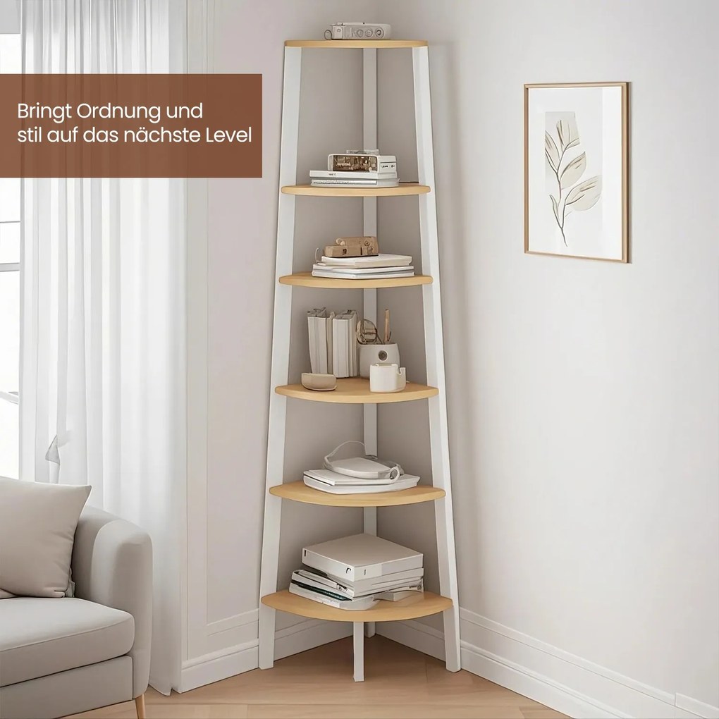 Estante em escada com 5 níveis 37,2 x 37,2 x 159 cm branco + cor natural