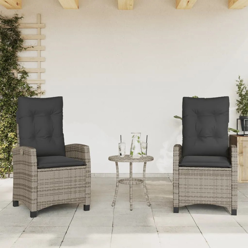 Cadeiras jardim reclináveis 2 pcs c/ almofadões vime PE cinza
