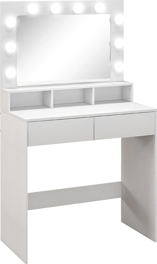 HOMCOM Toucador de Maquilhagem com Espelho Estilo Hollywood Gavetas 3 Modos de Iluminação 10 Lâmpadas 80x40x135 cm Branco | Aosom Portugal