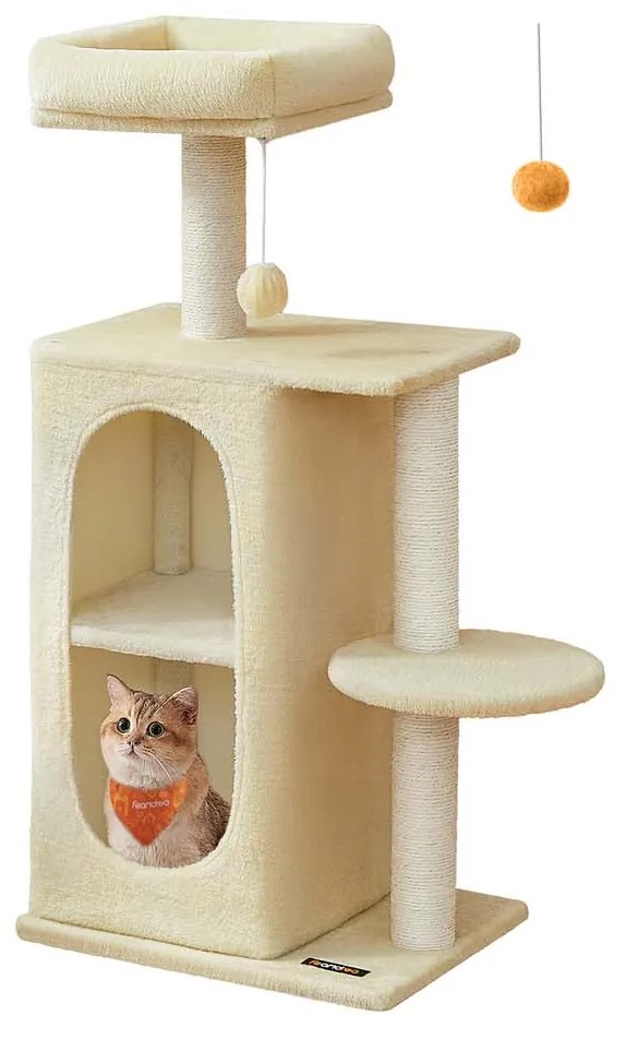 Árvore para gatos pequena com 2 cavernas e 1 plataforma bege