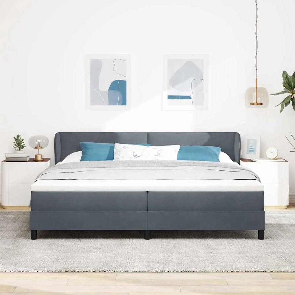 Cama Box com Colchão vidaXL Cinza Escuro 200x200 cm em Veludo
