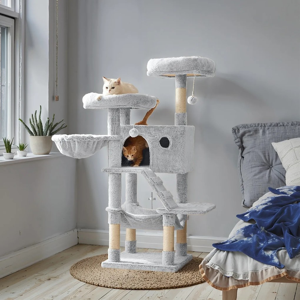 Arranhador para gatos com revestimento macio 49 x 49 x 135 cm Cinza