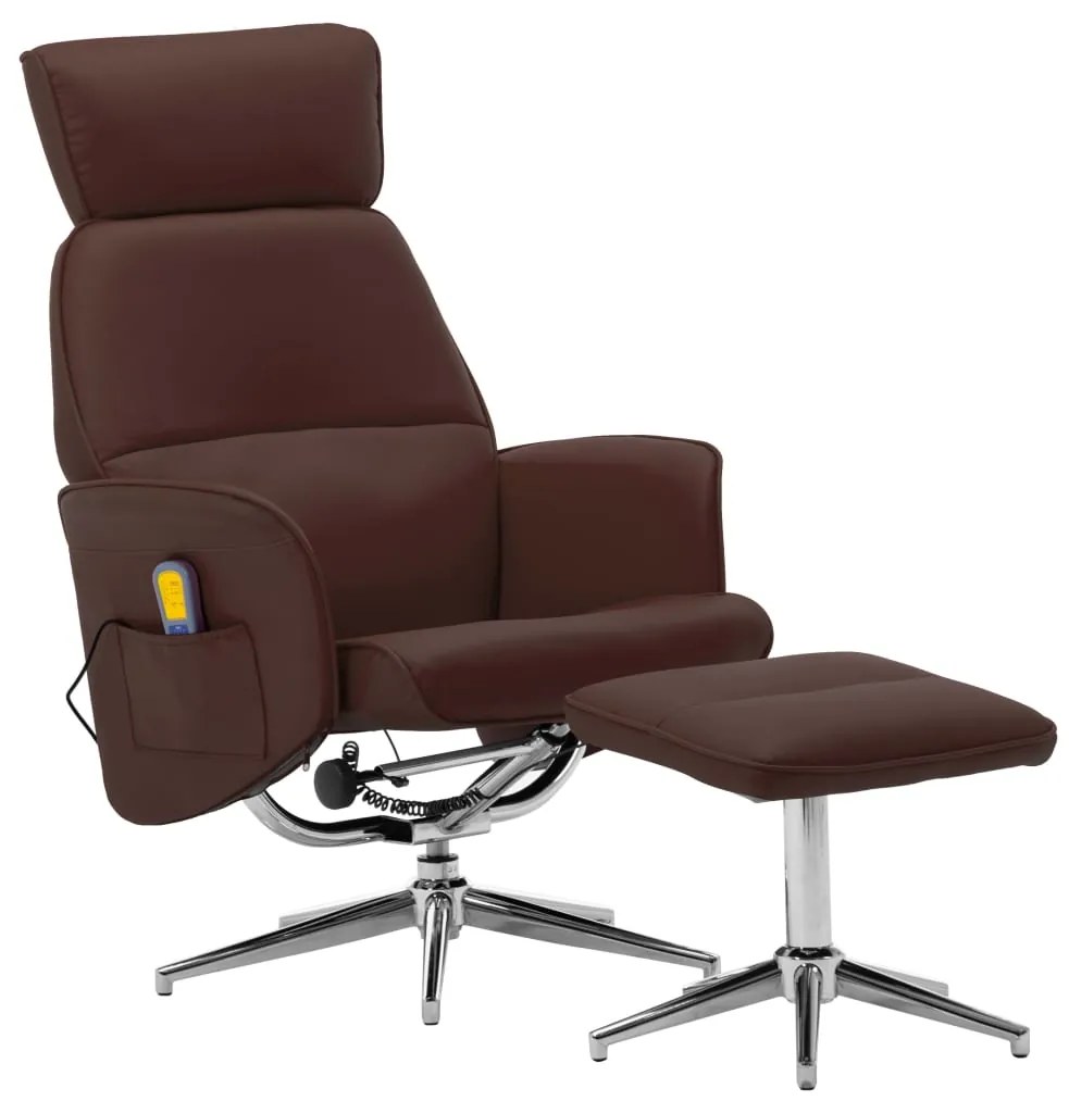 vidaXL Poltrona massagens recli. + apoio pés couro artificial castanho