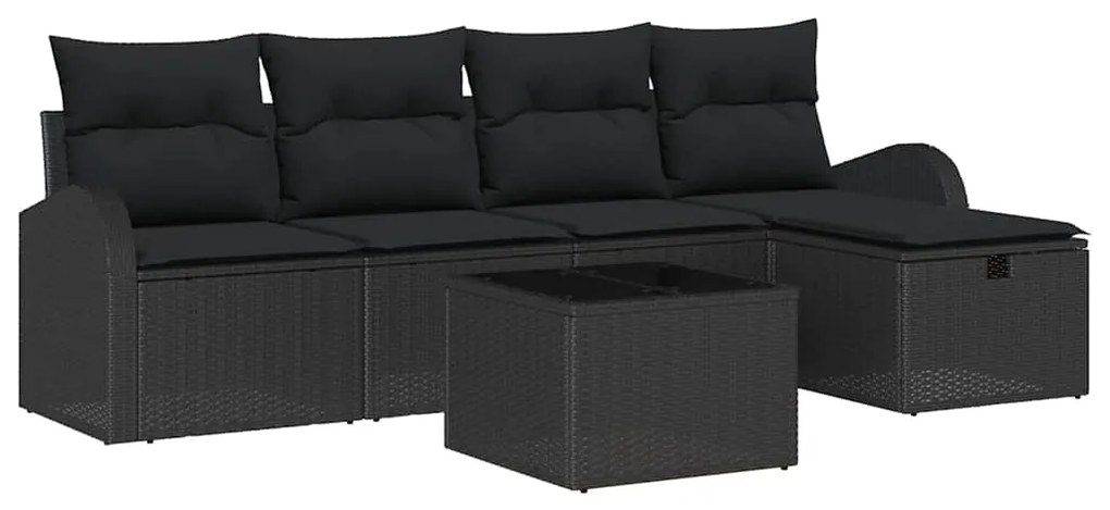 Conjunto de Sofá de Jardim de 6 Peças com Almofadas Preto Rattan de Po