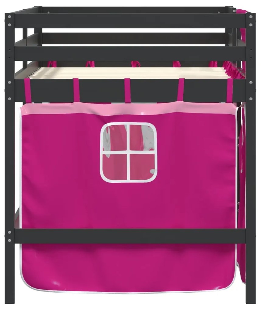 Cama alta p/ criança c/ cortinas 80x200 cm pinho maciço rosa