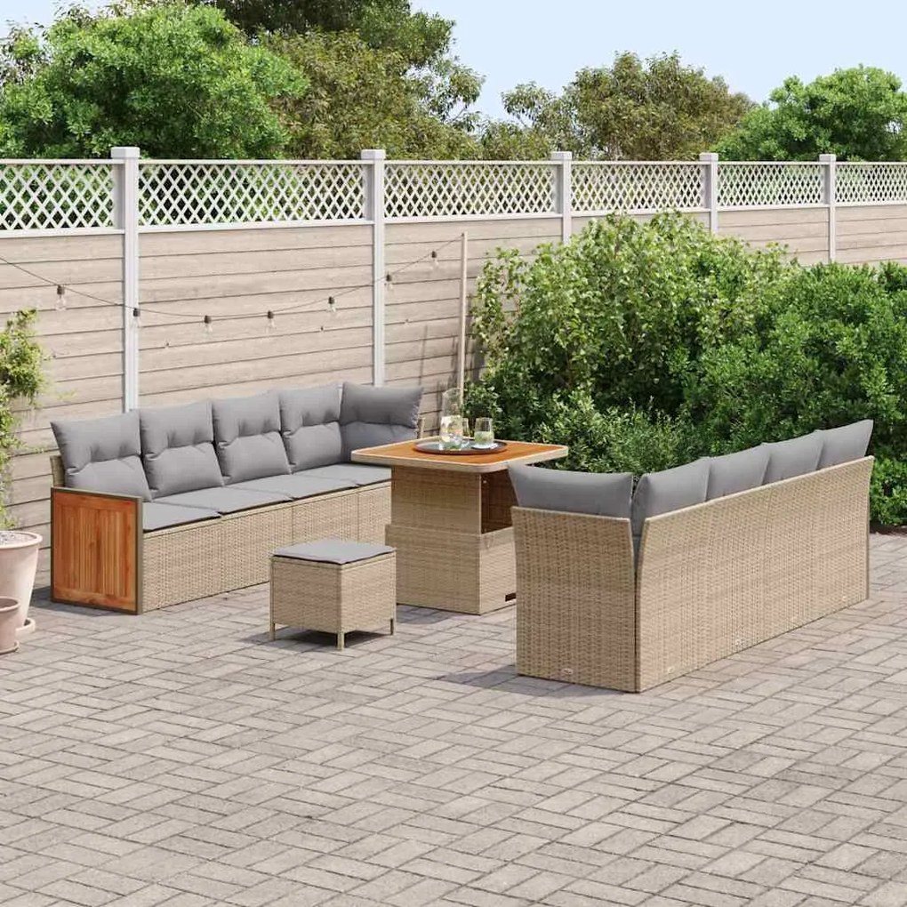Conjunto de Sofás de Jardim vidaXL de 11 Peças com Almofadas Bege Vime