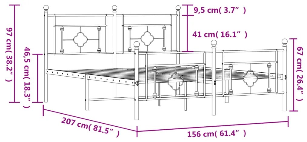 Estrutura de cama com cabeceira e pés 150x200 cm metal branco