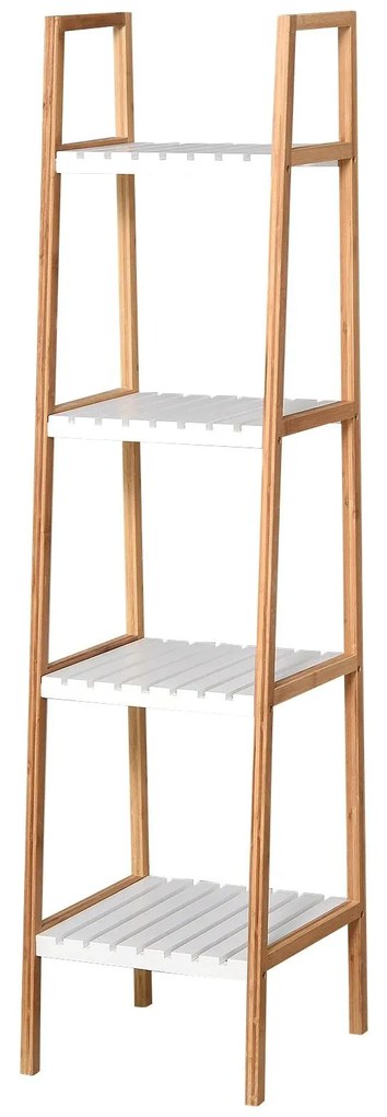 Kleankin Prateleira para Banheiro com 5 níveis de Estrutura em Bambu Pinho 35x36x138.5cm Branco