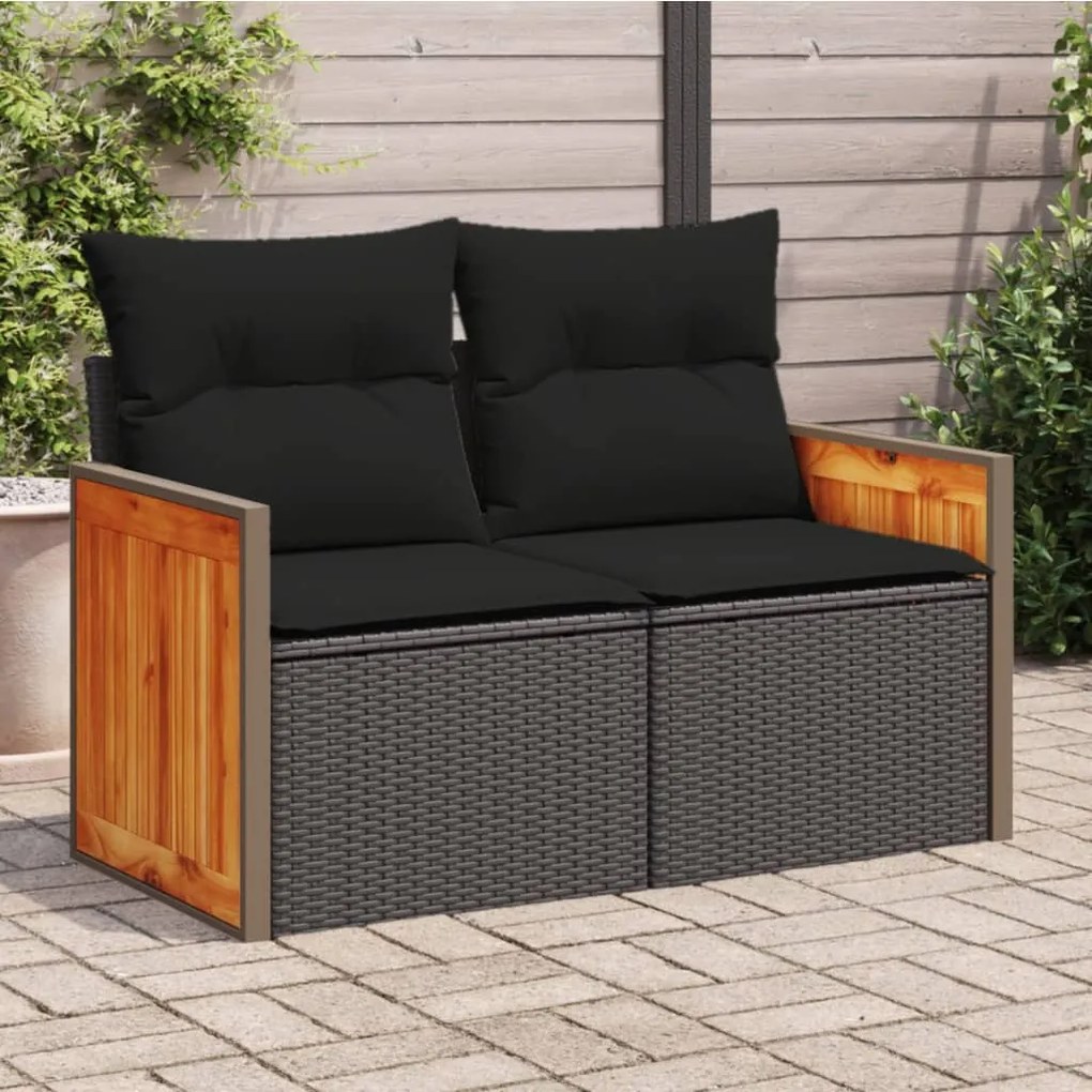vidaXL Sofá de jardim com almofadões 2 lugares vime PE preto