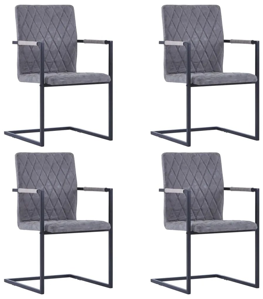 vidaXL Cadeiras de jantar cantilever 4pcs couro artif. cinzento-escuro