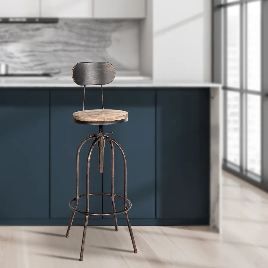 Conjunto de 2 bancos de bar Pino 49,5 x 101,5-121 x 49,5 cm Cor Madeira + Bronze