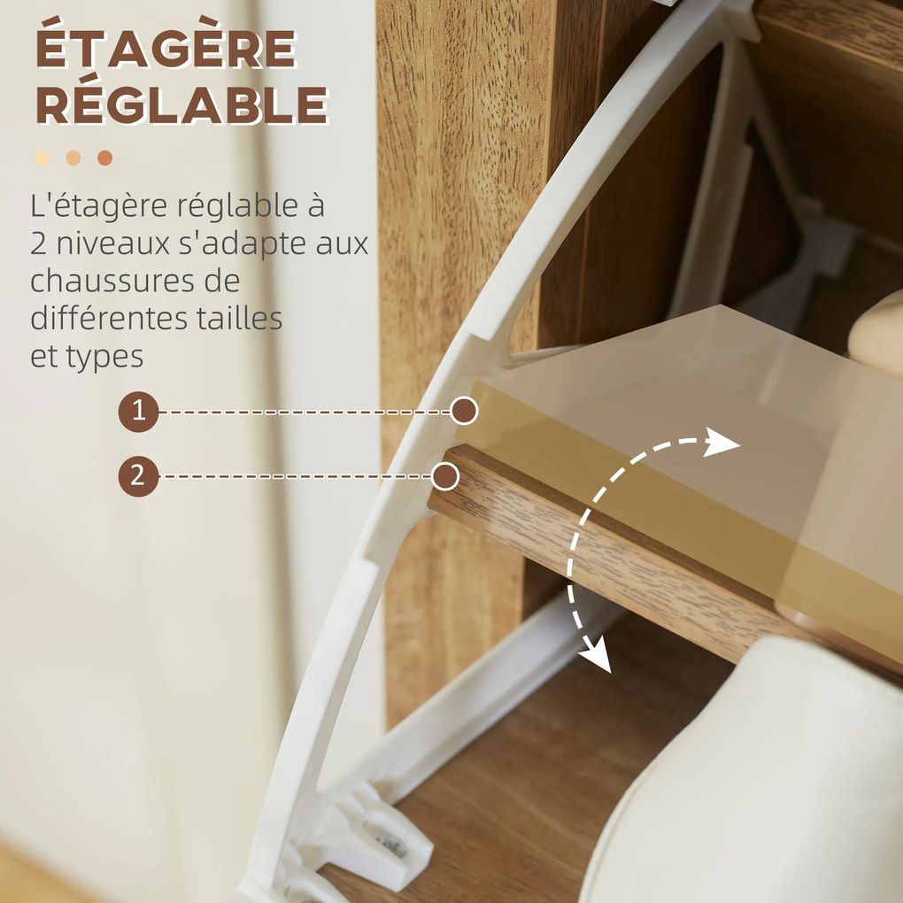 Sapateira, Móvel para sapatos, prateleira para sapatos, armário de 3 portas com abas, efeito de vime - em madeira natural