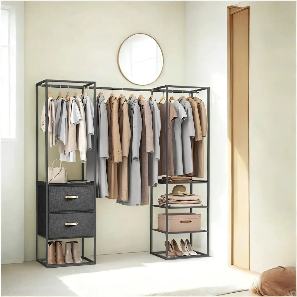 Guarda roupa aberto com 2 gavetas 40 x (150-180) x 180 cm Preto