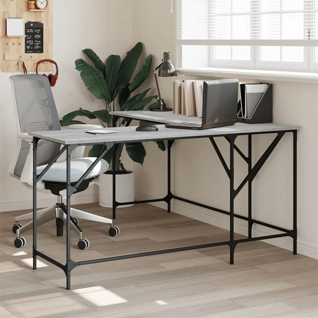 vidaXL Secretária 149x149x75 cm derivados de madeira cinzento sonoma