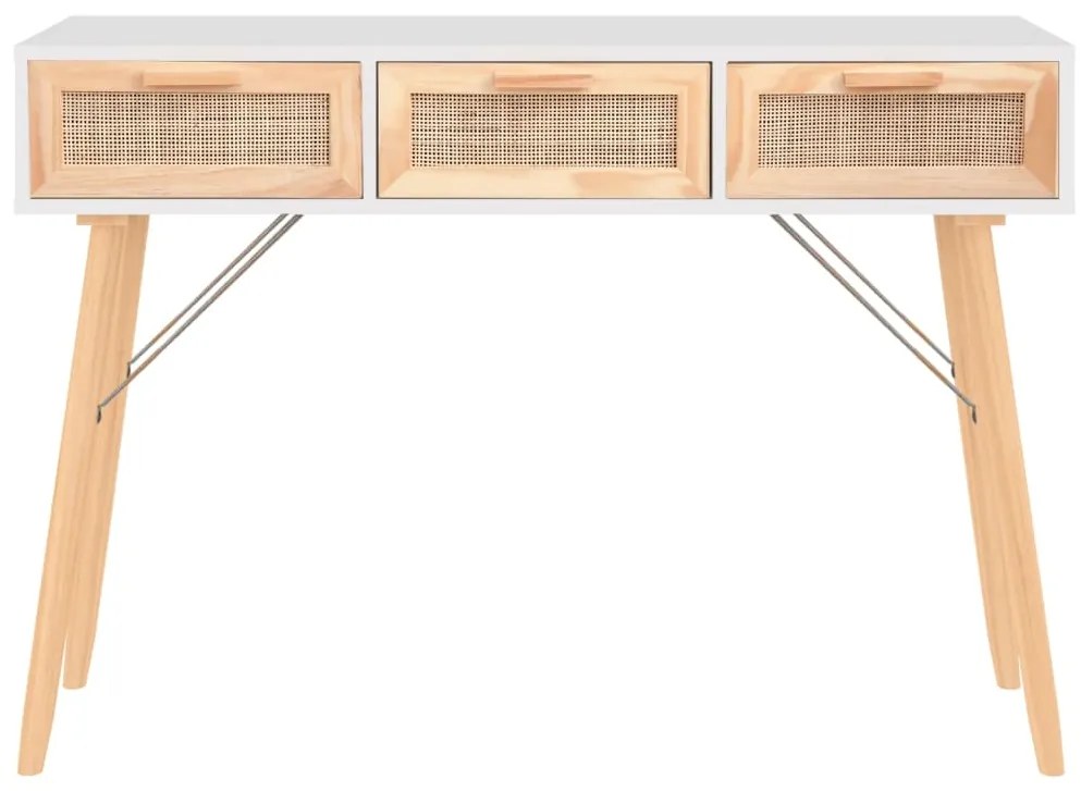 Mesa consola 105x30x75 cm pinho maciço e vime natural branco