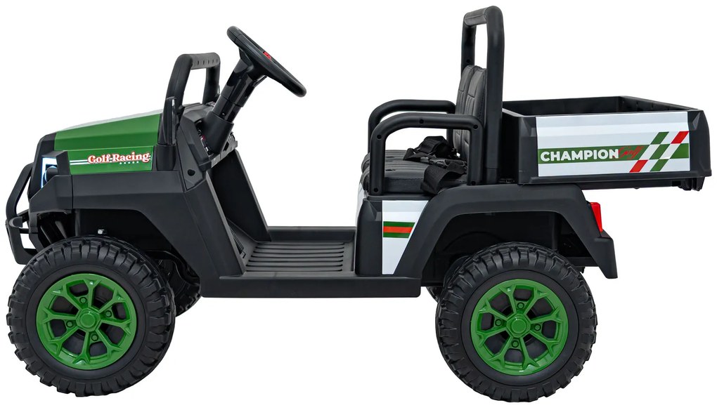 Jipe elétrico para Crianças 2 Lugares 24V Champion Rodas Espuma EVA, Assento couro ecológico Verde