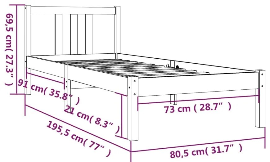 Estrutura cama pequena solteiro 75x190 cm madeira maciça
