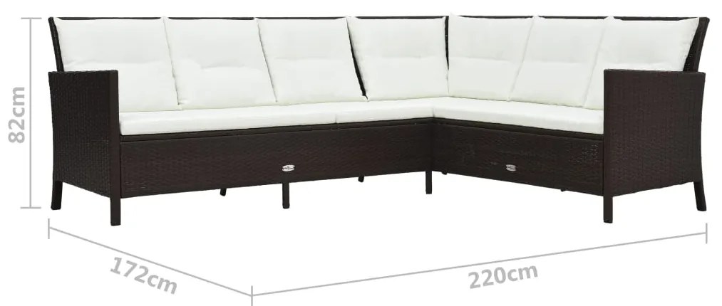 3 pcs conjunto lounge jardim c/ almofadões vime PE castanho