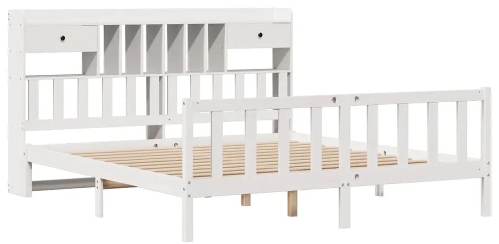 Cama com estante sem colchão 200x200 cm pinho maciço branco