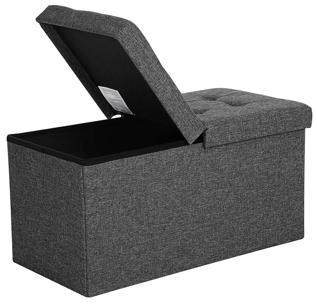Banco de arrumação com tampa dobrável 80 L | SONGMICS | 76 x 38 x 38 cm | cinzento escuro | LSF46GYZ.