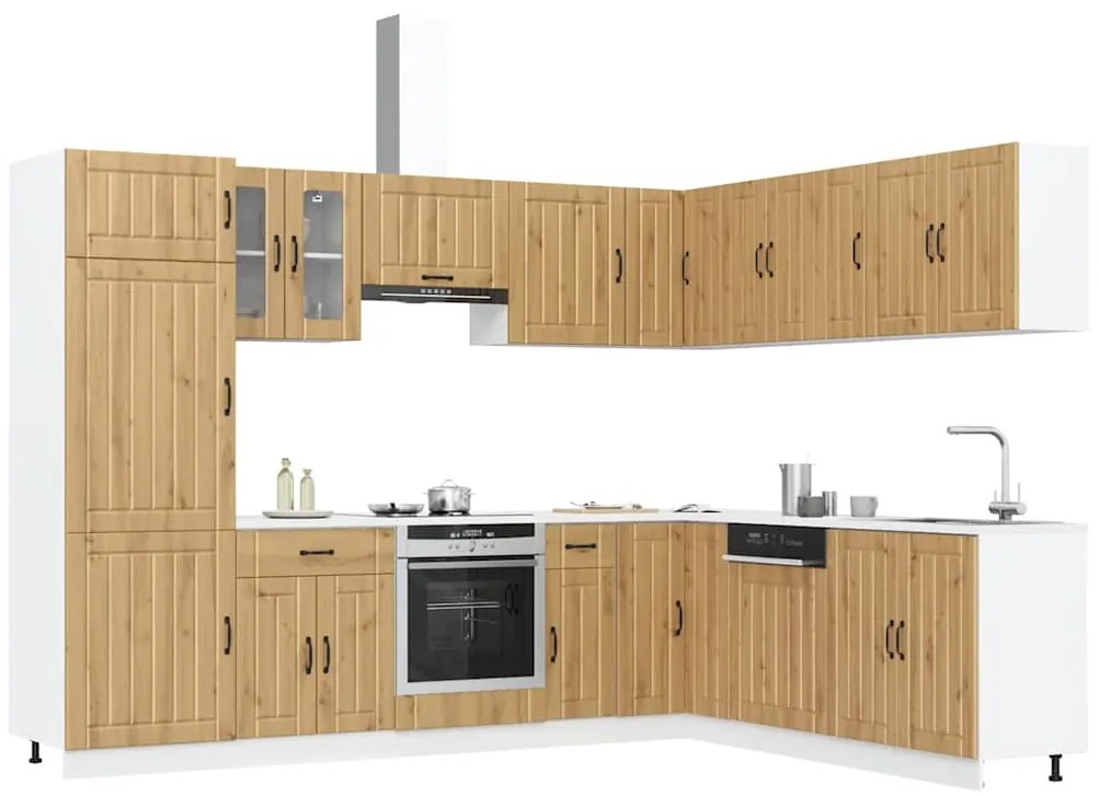 vidaXL 14 peças armário de cozinha conjunto Lucca carvalho artesanal