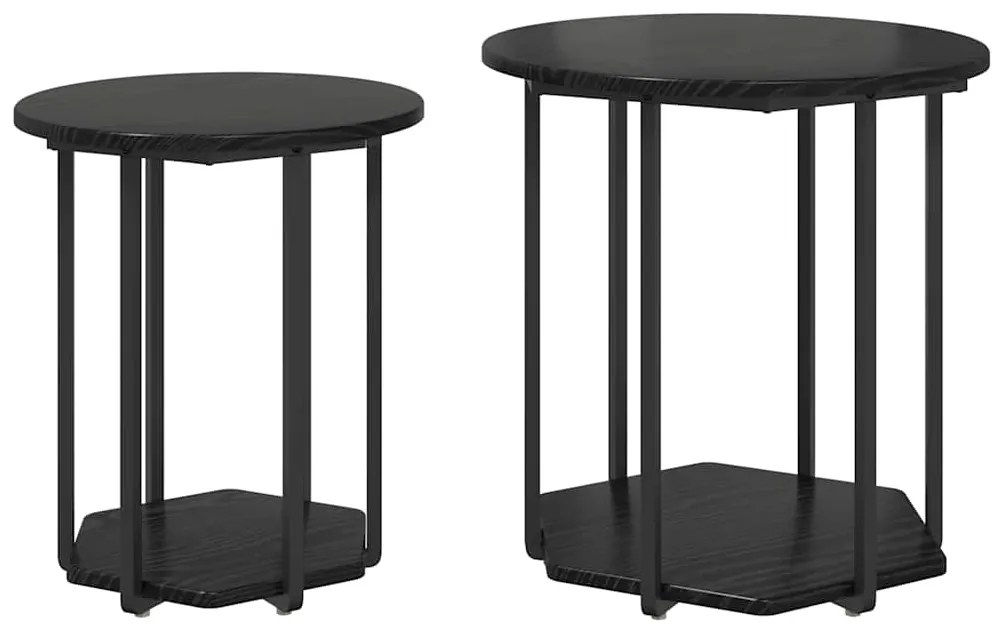 Conjunto de Mesas de Apoio 2 pcs Carvalho Preto em Madeira de Engenhar