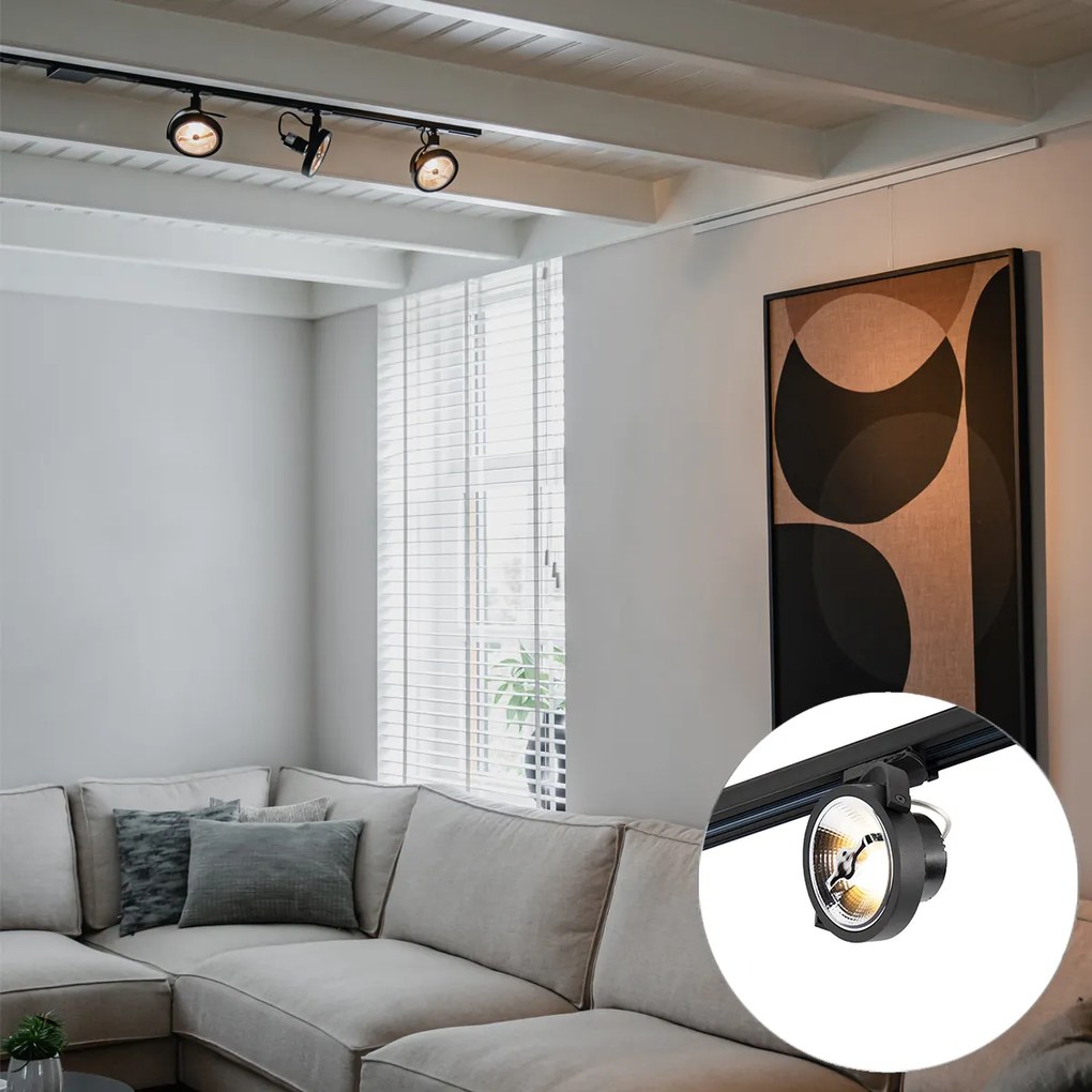 Sistema de calhas com 3 focos pretos monofásicos - Go Moderno