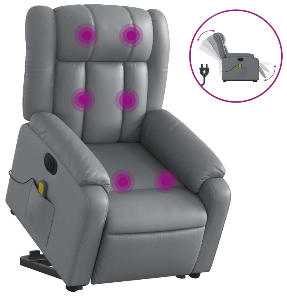 vidaXL Poltrona reclinável elevatória elétrica couro artificial cinza