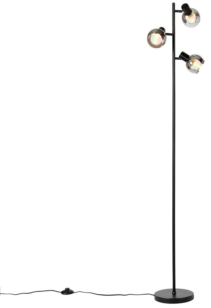 Candeeiro de pé inteligente preto com vidro fumê incl. 3 Wifi P45 - Vidro