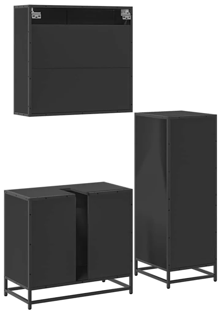3 pcs conjunto móveis casa de banho derivados de madeira preto