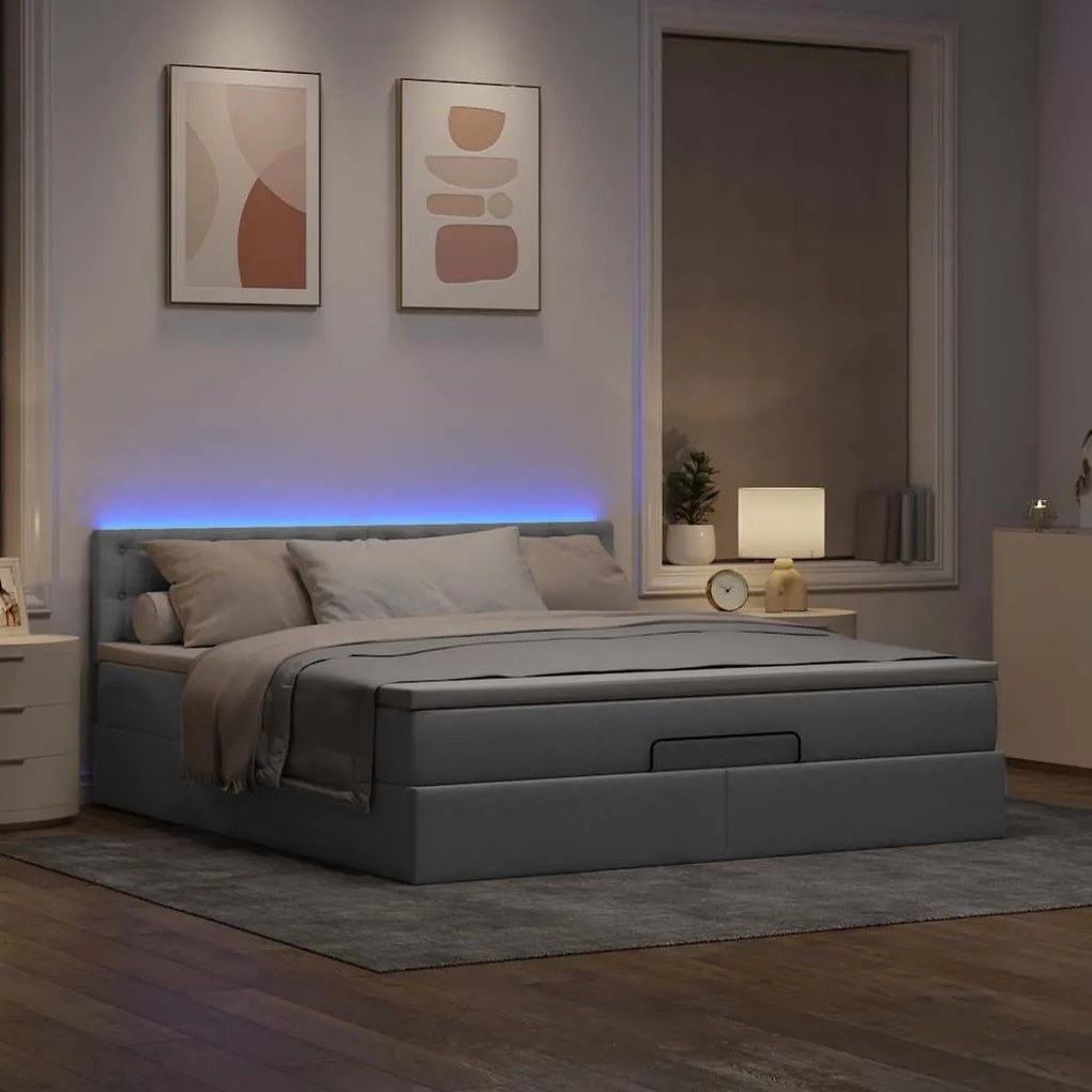Cama otomana com colchão 160x200 cm tecido cinzento claro