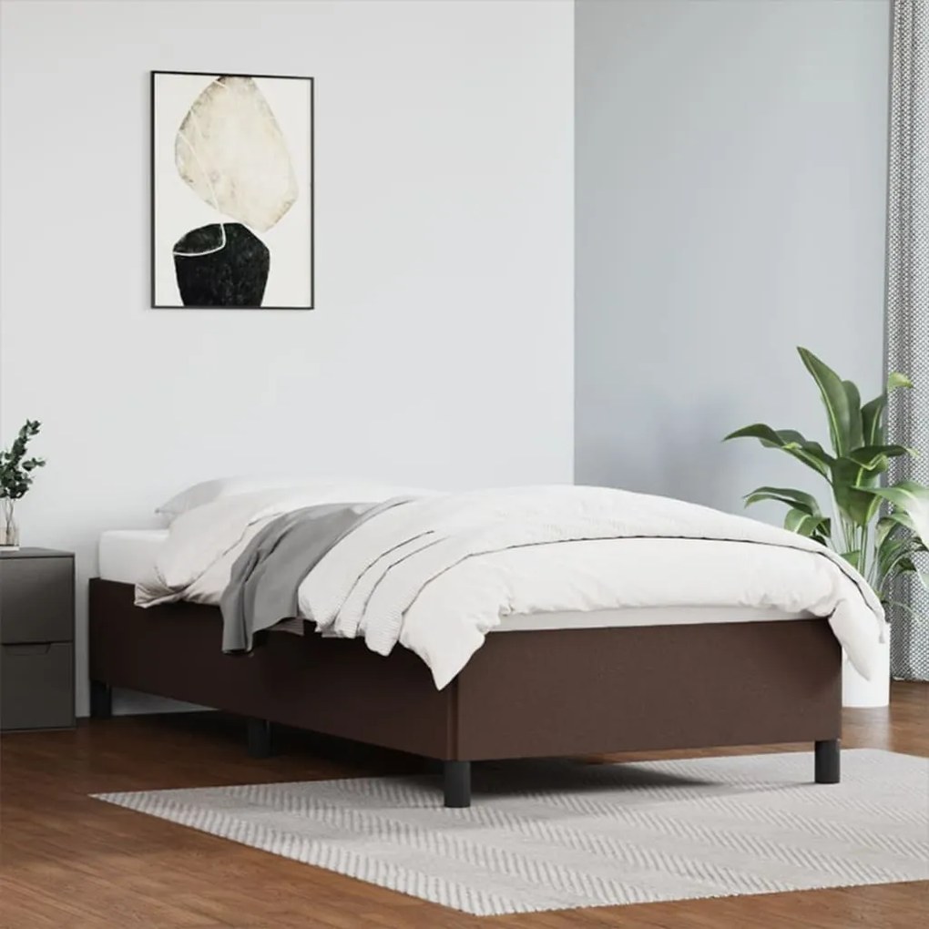 Estrutura de Cama Salu em Couro Artificial Castanho - 90x190 cm - Desi