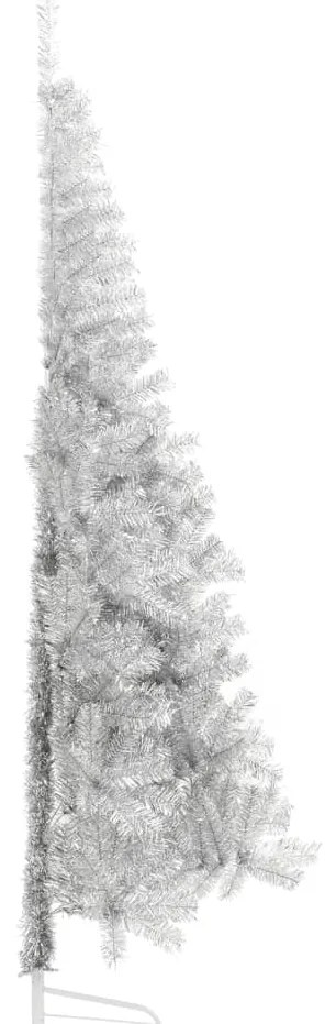 Meia árvore de Natal artificial com suporte 210 cm PET prateado