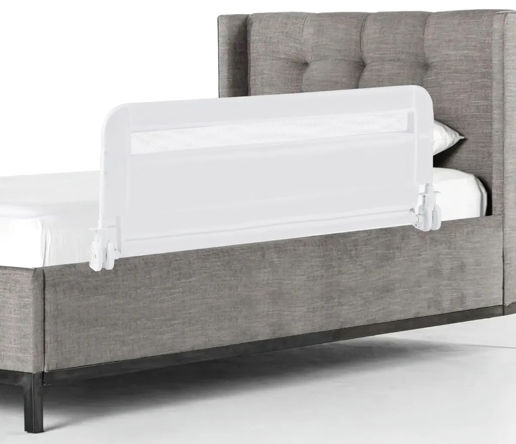 Barreira de Cama para Crianças Pequenas Dobrável de 100 cm com Capa Removível e Lavável e Correia de Segurança Branca