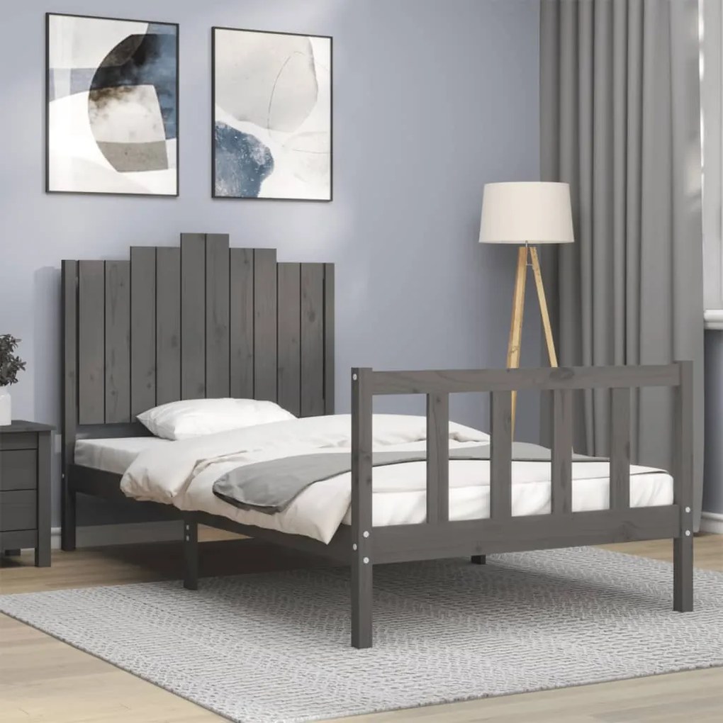 Estrutura de cama com cabeceira 100x200cm madeira maciça preto