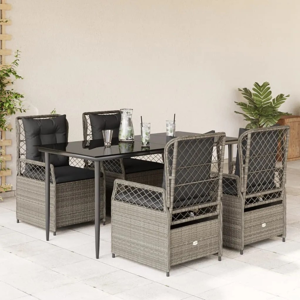 vidaXL 5 pcs conjunto de jantar p/ jardim c/ almofadões cinzento claro