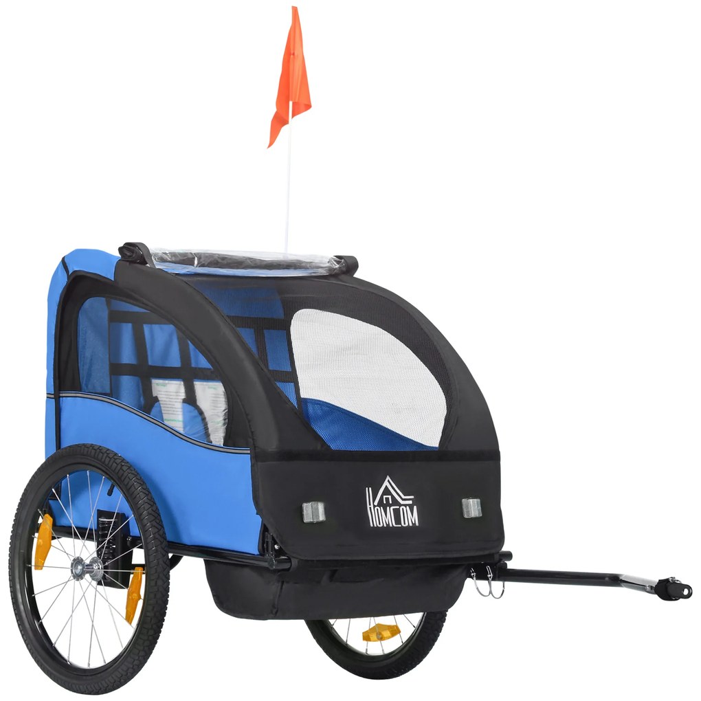 Reboque de Bicicleta para Crianças de 2 Lugares com Cinto de Segurança e Sistema de Amortecimento 140x88x90 cm Azul